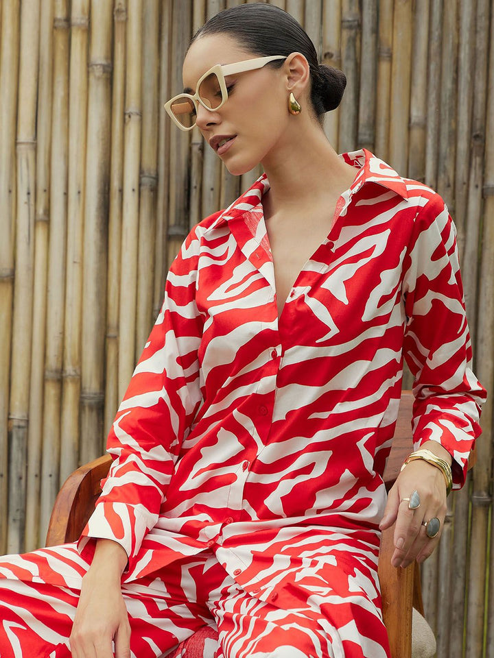 Pink Paprika by SASSAFRAS Floral Printed Pure Cotton Shirt With Palazzo