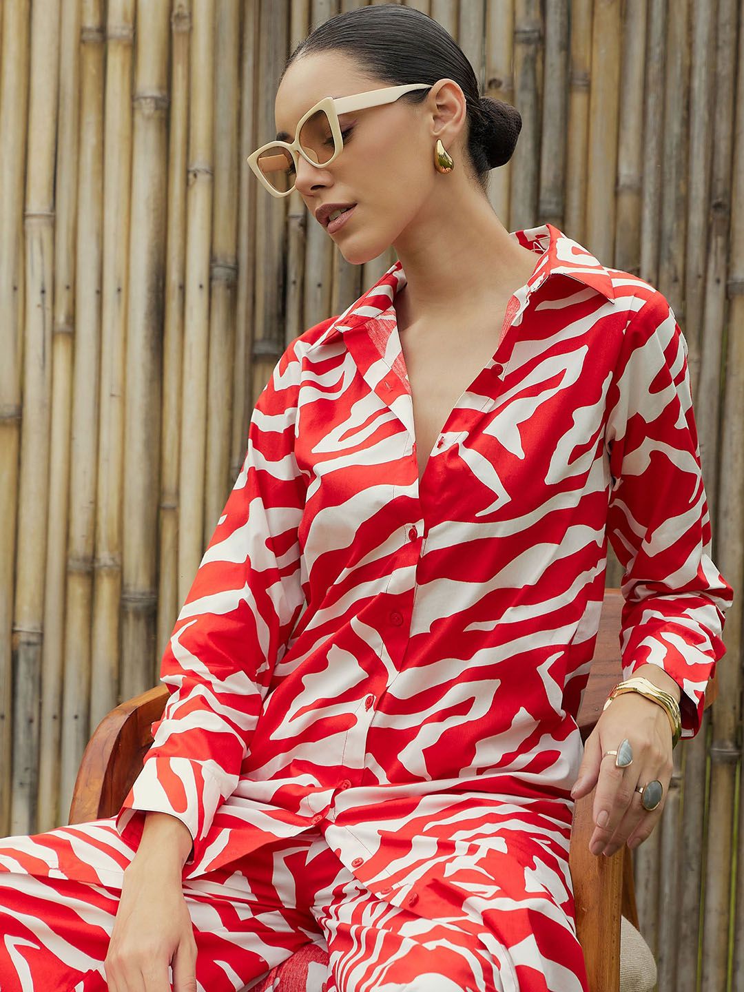 Pink Paprika by SASSAFRAS Floral Printed Pure Cotton Shirt With Palazzo