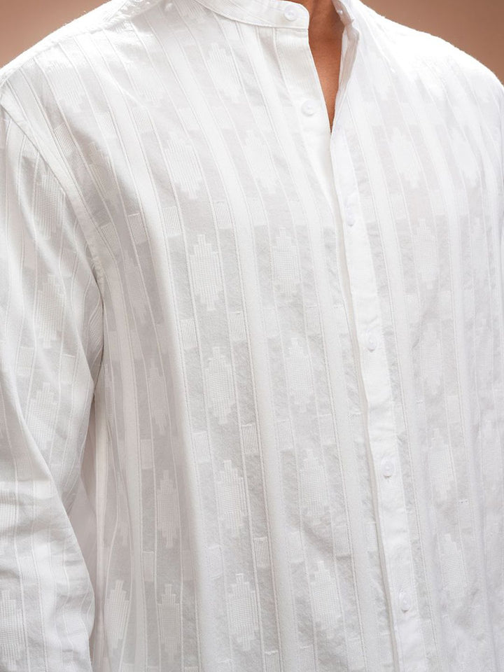 HIGHLANDER Men Comfort Relaxed Fit Band Collar Textured Cotton Casual Shirt