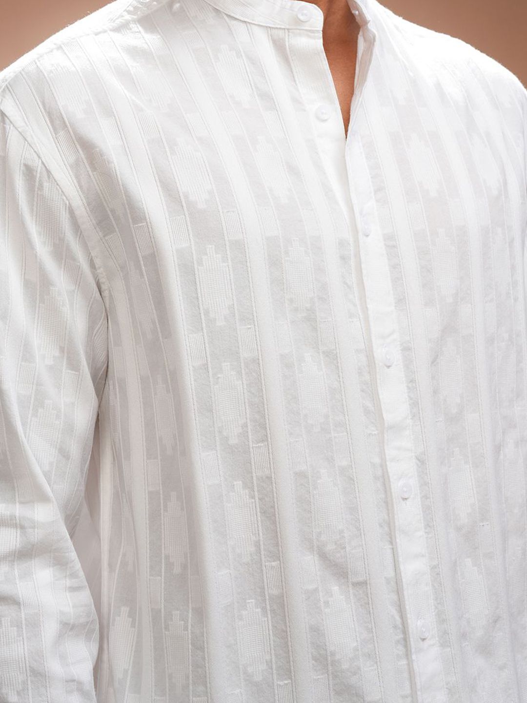 HIGHLANDER Men Comfort Relaxed Fit Band Collar Textured Cotton Casual Shirt