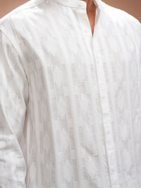 HIGHLANDER Men Comfort Relaxed Fit Band Collar Textured Cotton Casual Shirt