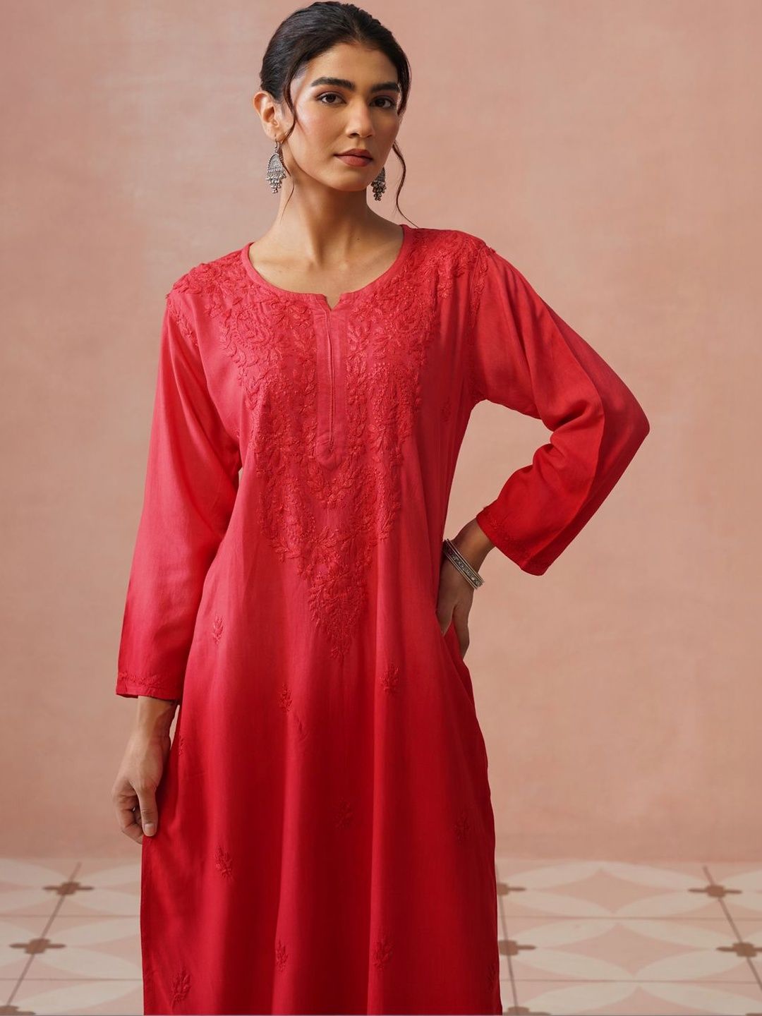 Rumah Chikankari Kurta Chikankari Biasa Wanita dengan Seluar