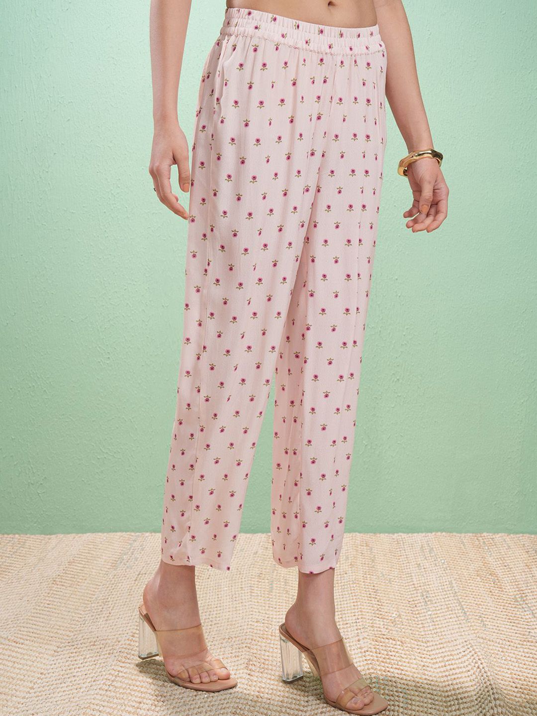 Vishudh Floral Printed V-Neck Empire A-Line Kurta With Trouser And Dupatta