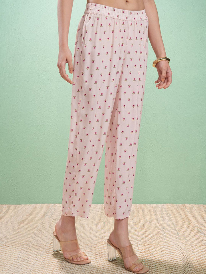 Vishudh Floral Printed V-Neck Empire A-Line Kurta With Trouser And Dupatta