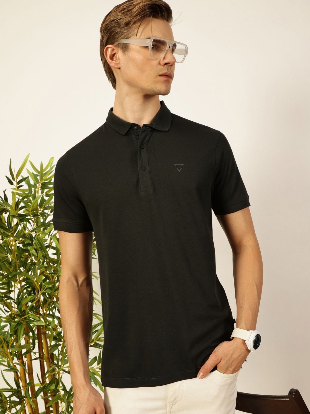 Thomas Scott Men Solid Polo Collar Cotton T-shirt