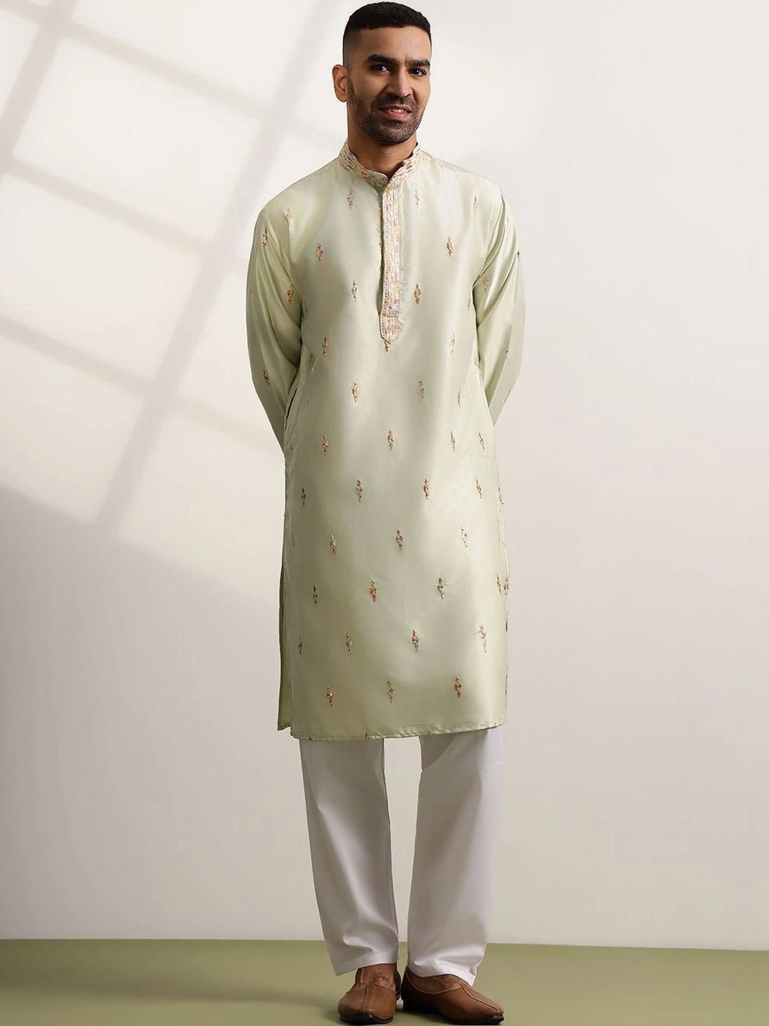 SOJANYA Lelaki Sulam Benang Kerja Kurta