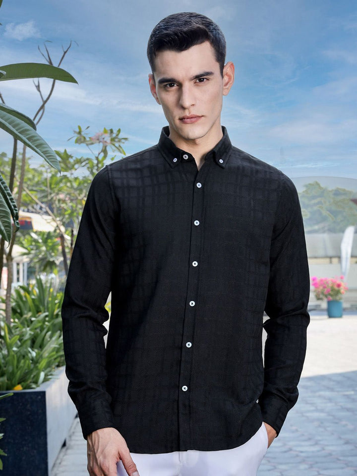 Thomas Scott Men Premium Slim Fit Button-Down Collar Textured Casual Shirt