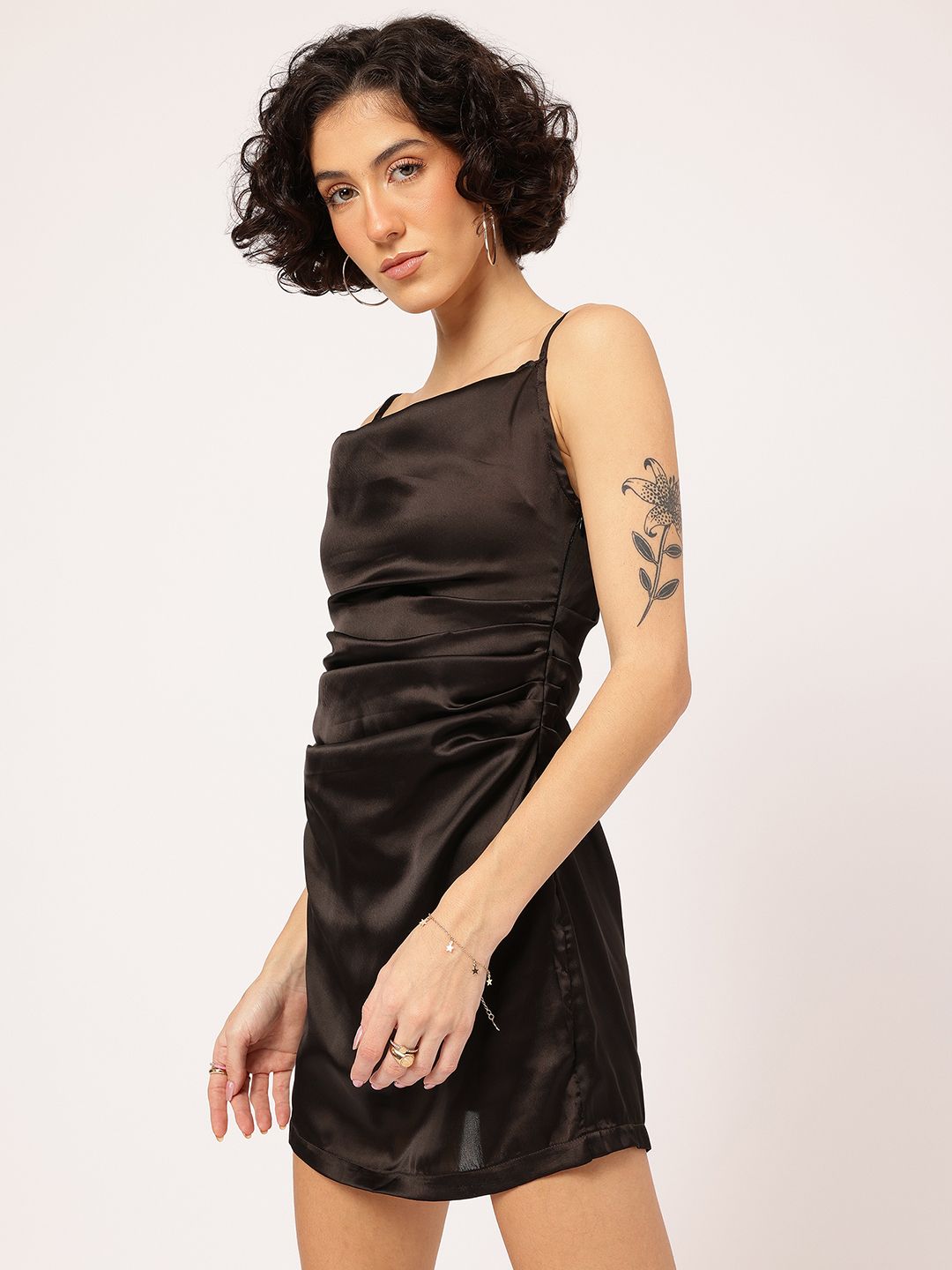 DressBerry Satin Serenade Cowl Neck Ruched Mini Dress