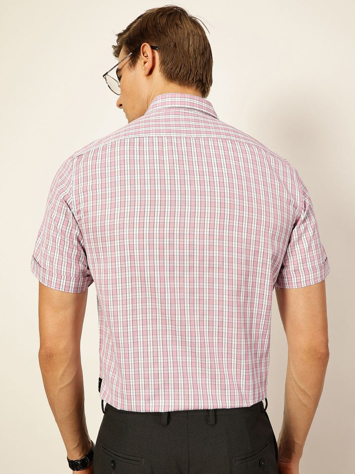 Thomas Scott Men Smart Spread Collar Tartan Checked Cotton Formal Shirt