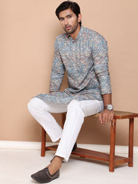 Jompers Men Floral Printed Chikankari Floral Kurta