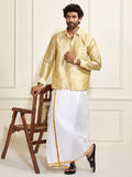 VASTRAMAY Shirt Collar Long Roll-Up Sleeves Shirt With Veshti