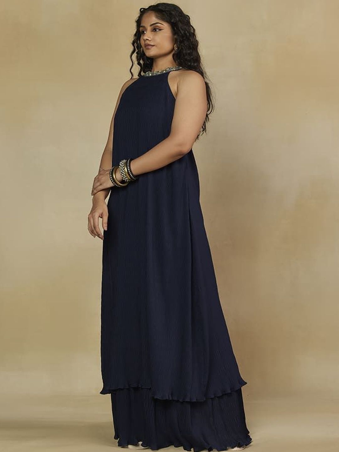 Mamicha Halter Leher Pakaian Maxi Georgette A-Line