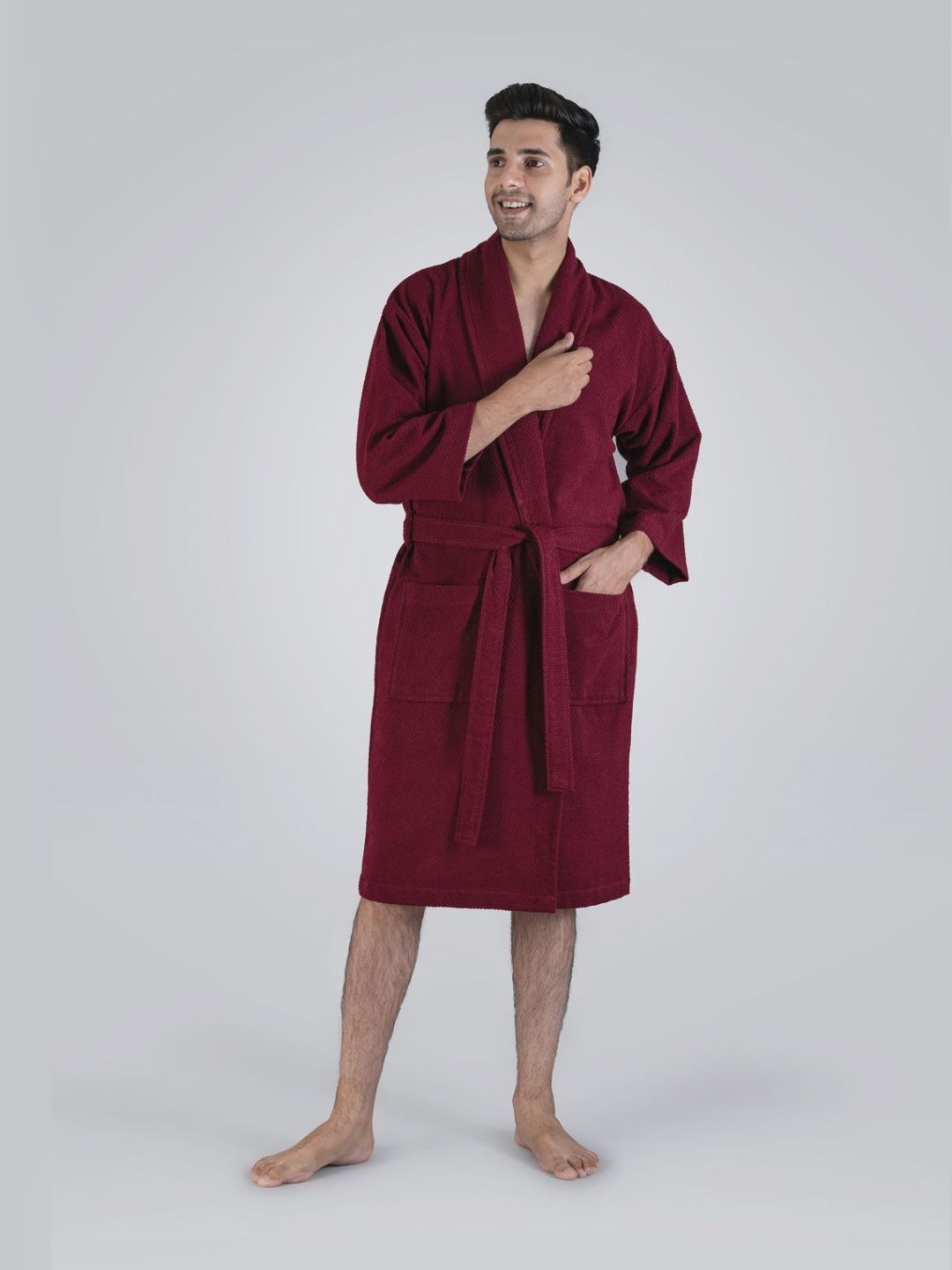 MYTRIDENT Urban Comfort Unisex Maroon 240 GSM Pure Cotton Bath Robe