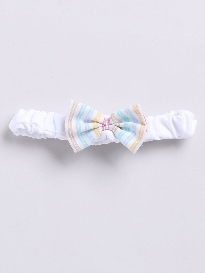 Moms Love Infants Girls Cotton Striped Ruffled Dungarees with T-shirt & Headband