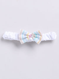 Moms Love Infants Girls Cotton Striped Ruffled Dungarees with T-shirt & Headband