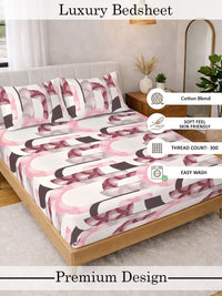 Myntra Elegant Homes White & Pink Geometric 300 TC Cadar dengan 2 Sarung Bantal
