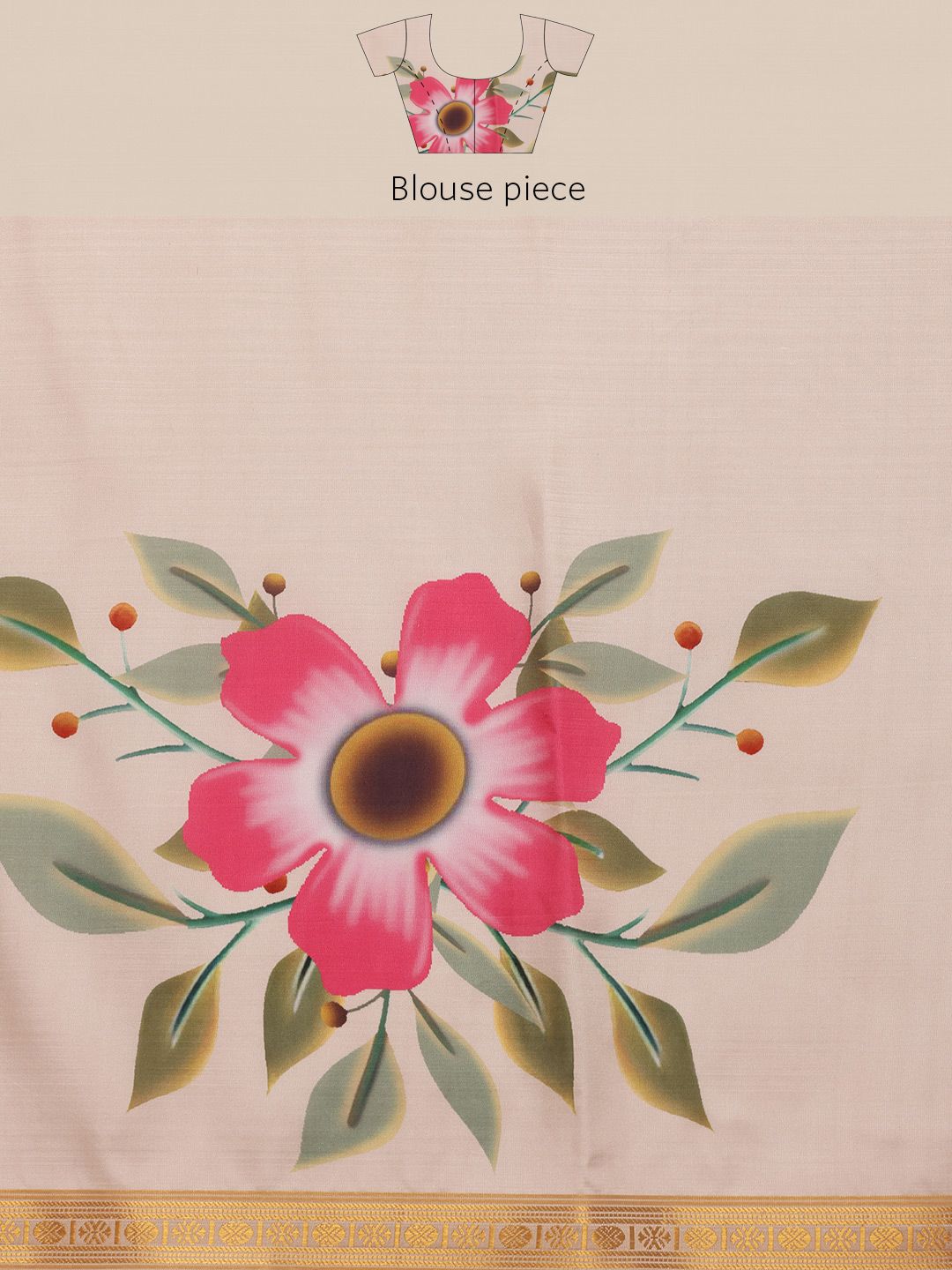 Silk Land Onam Special Floral Printed Kasavu Silk Saree