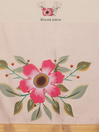 Silk Land Onam Special Floral Printed Kasavu Silk Saree