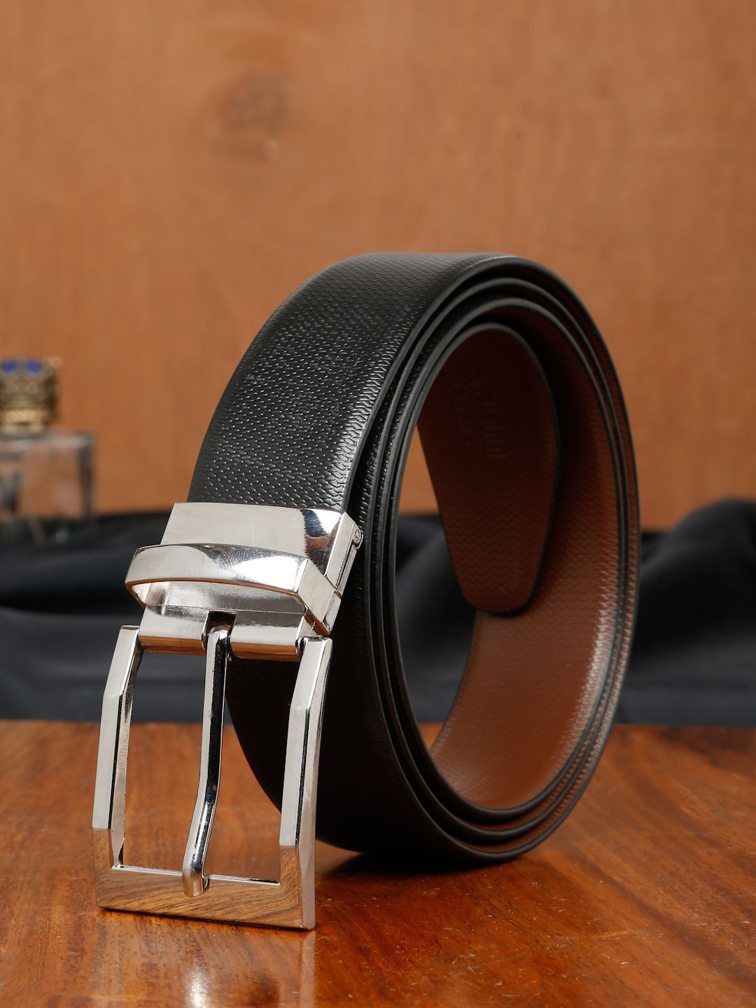 Teakwood Leathers Men Textured Leather Reversible Formal Belt