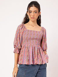 DressBerry Smocked & Stylish Printed A-Line Dress