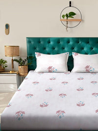 KLOTTHE White Floral Dilengkapi 400 TC Kapas Tulen Cadar Super King Dengan 2 Sarung Bantal