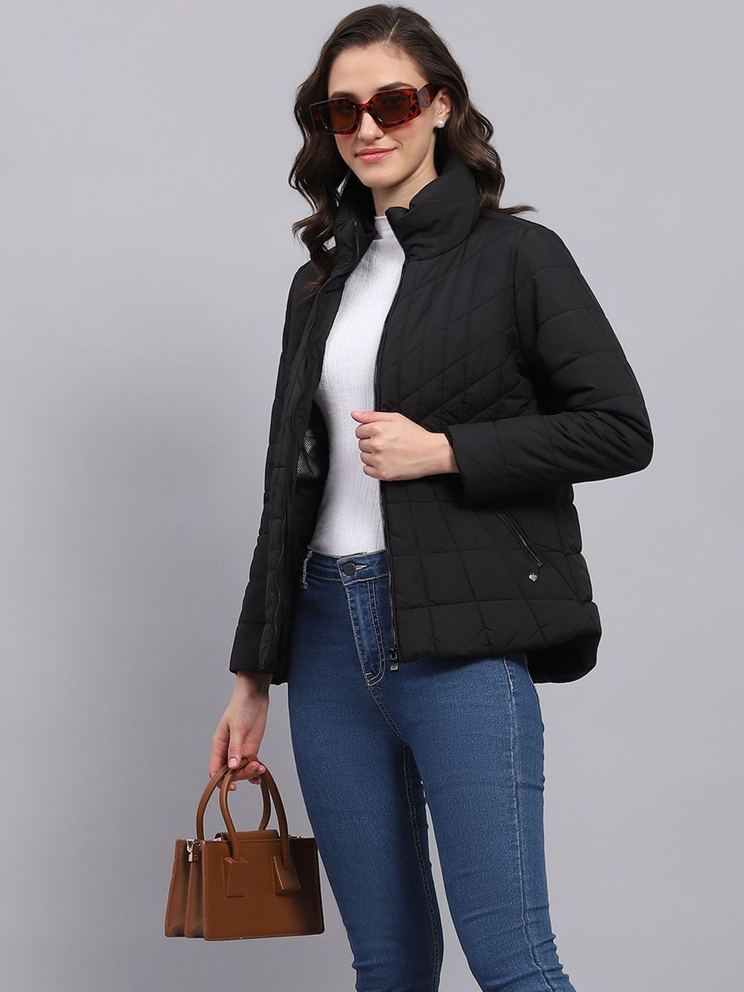 Monte Carlo Women Mock Collar Solid Casual Padded Jacket