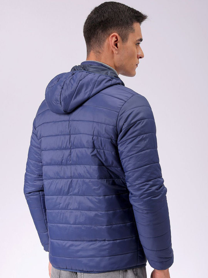 The Indian Garage Co Men Blue Solid Detachable Hood Quilted Jacket