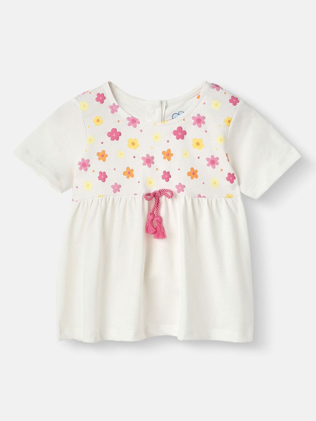 Nauti Nati Girls Floral Embroidered Pure Cotton Gathered Waistline Top & Trousers