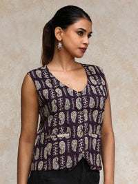 Varanga Women Paisley Printed Cotton Open Vest Top