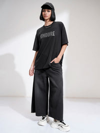 Street By Tokyo Talkies Women Solid Oversized Front Embellished T-Shirt