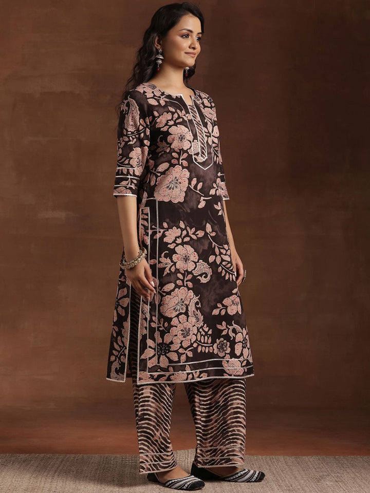 Libas Floral Printed Gotta Patti Pure Cotton Straight Kurta With Palazzo & Dupatta