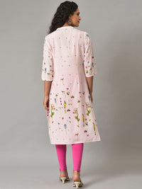 W Floral Printed Mandarin Collar Straight Kurta
