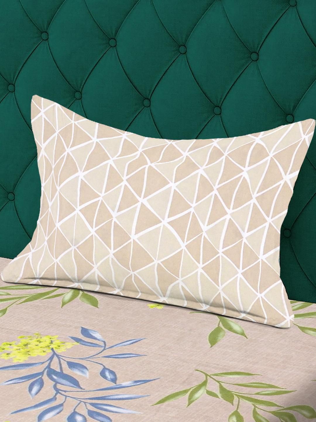 KLOTTHE Beige Floral Polycotton Single Bedsheets