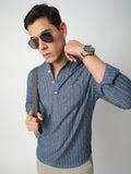 Vastrado Pure Cotton Striped Mandarin Collar Dobby A-Line Short Kurta