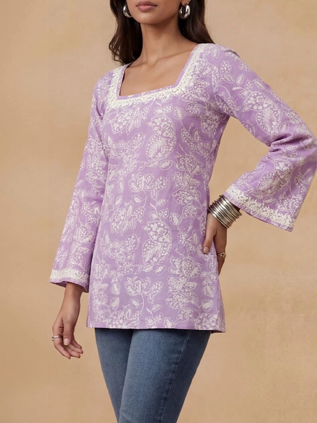 Kurta Bercetak Bunga Rumah Wanita Chikankari