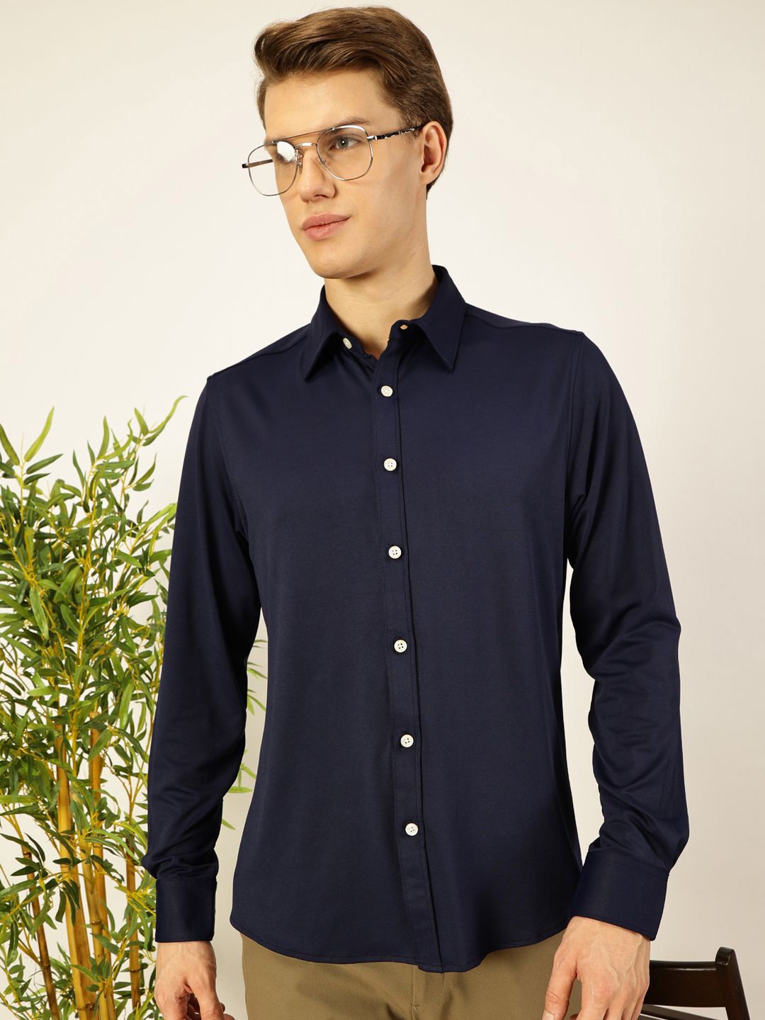 Thomas Scott Men Premium Spread Collar Solid Slim Fit Casual Shirt