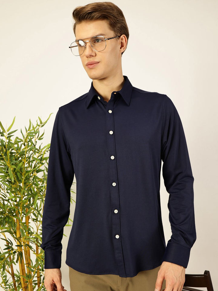 Thomas Scott Men Premium Spread Collar Solid Slim Fit Casual Shirt