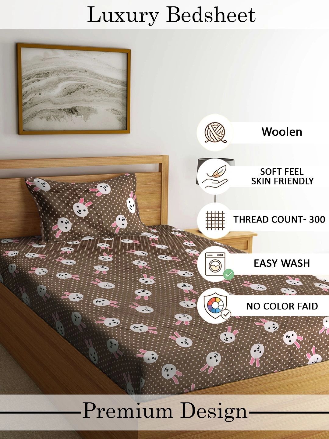Myntra Elegant Homes Kartun Coklat Dilengkapi Cadar Bujang Bulu 300 TC dengan 1 Sarung Bantal