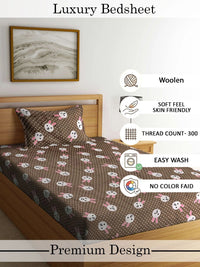 Myntra Elegant Homes Kartun Coklat Dilengkapi Cadar Bujang Bulu 300 TC dengan 1 Sarung Bantal