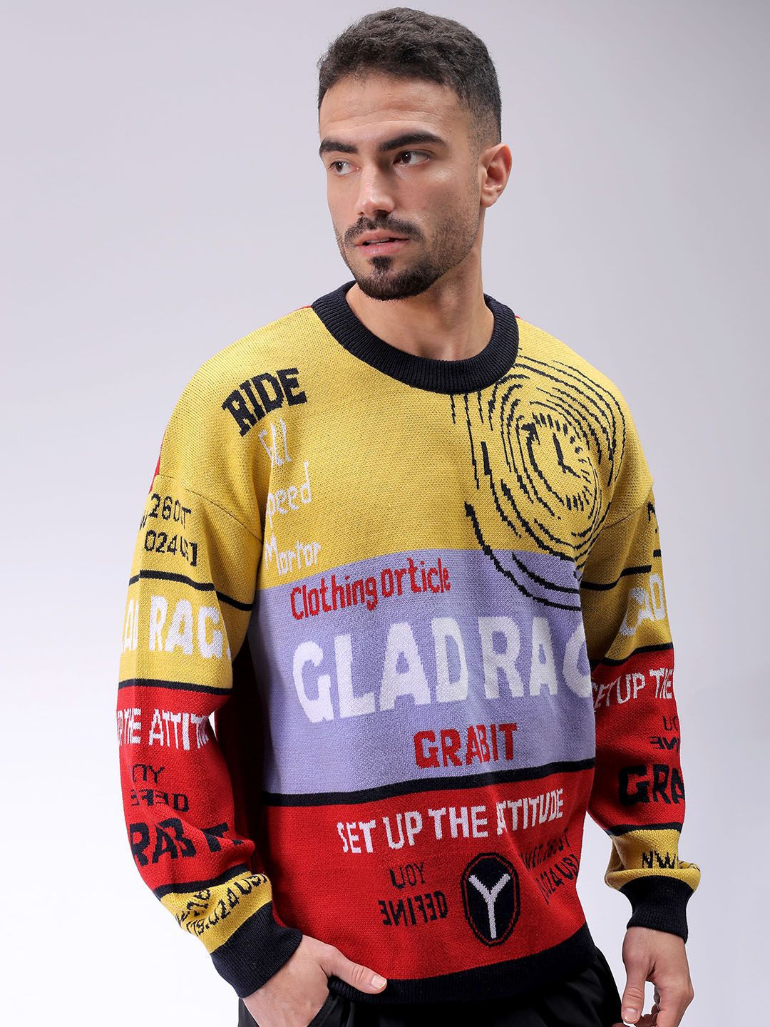 The Indian Garage Co Men Typography Printed Round Neck Full Sleeves Pullover Sweaters