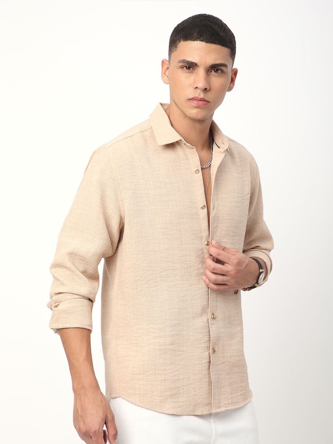 VASTRADO Men Classic Spread Collar Solid Cotton Slim Fit Casual Shirt