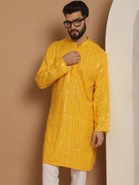 Anouk Lelaki Mustard Motif Etnik Kuning Kurta Kerja Benang