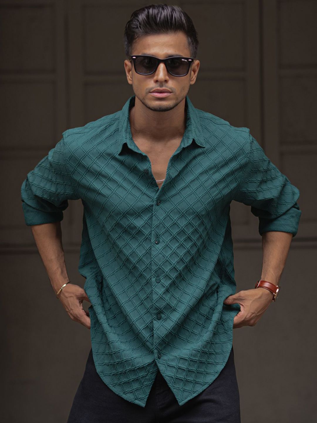 Powerlook Men Spread Collar Textured Casual Shirt