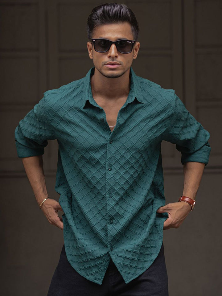 Powerlook Men Spread Collar Textured Casual Shirt