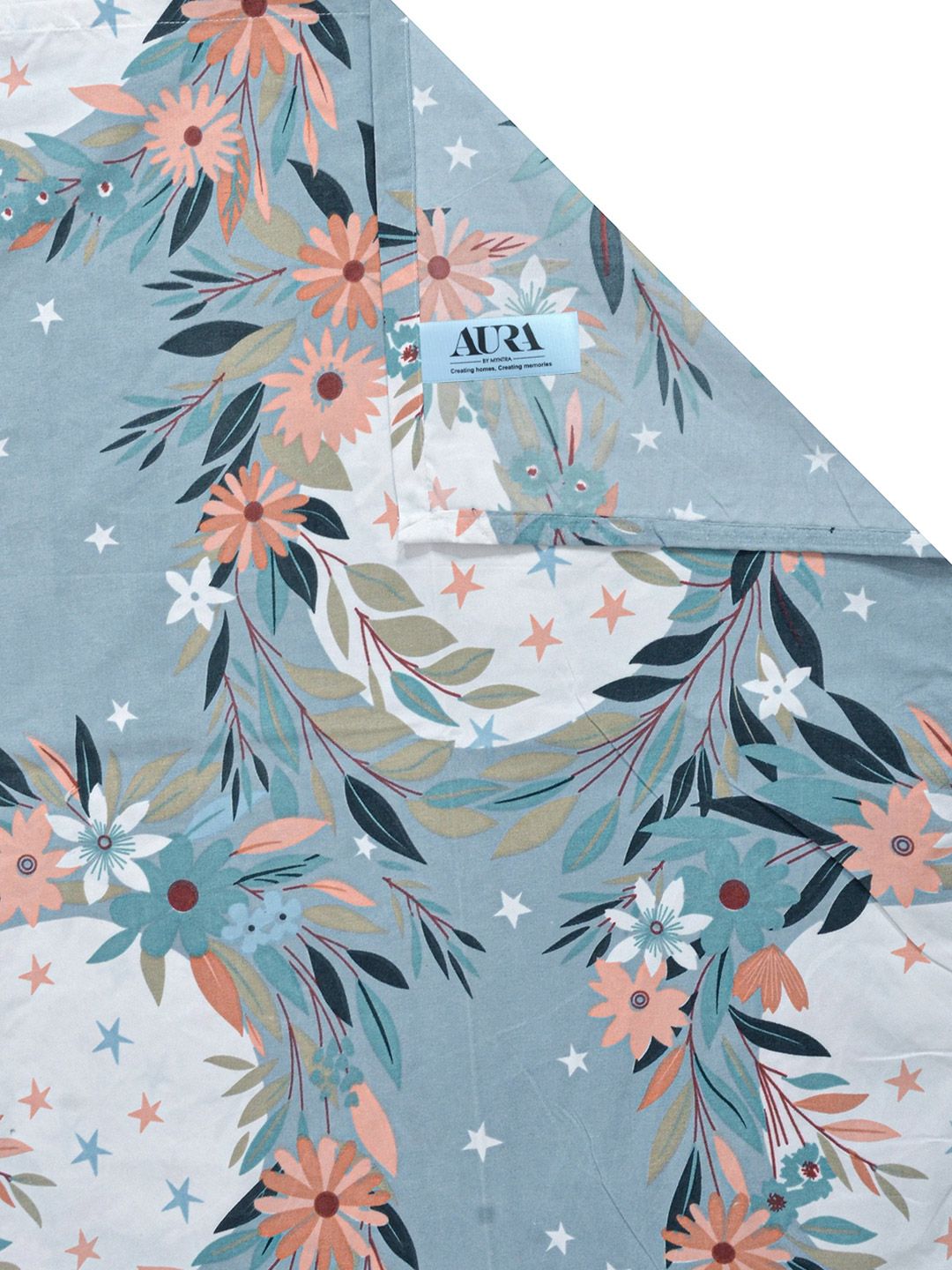 Aura Blue & White Floral Printed Set Cadar King 300 TC 2.5 m x 2.25 m