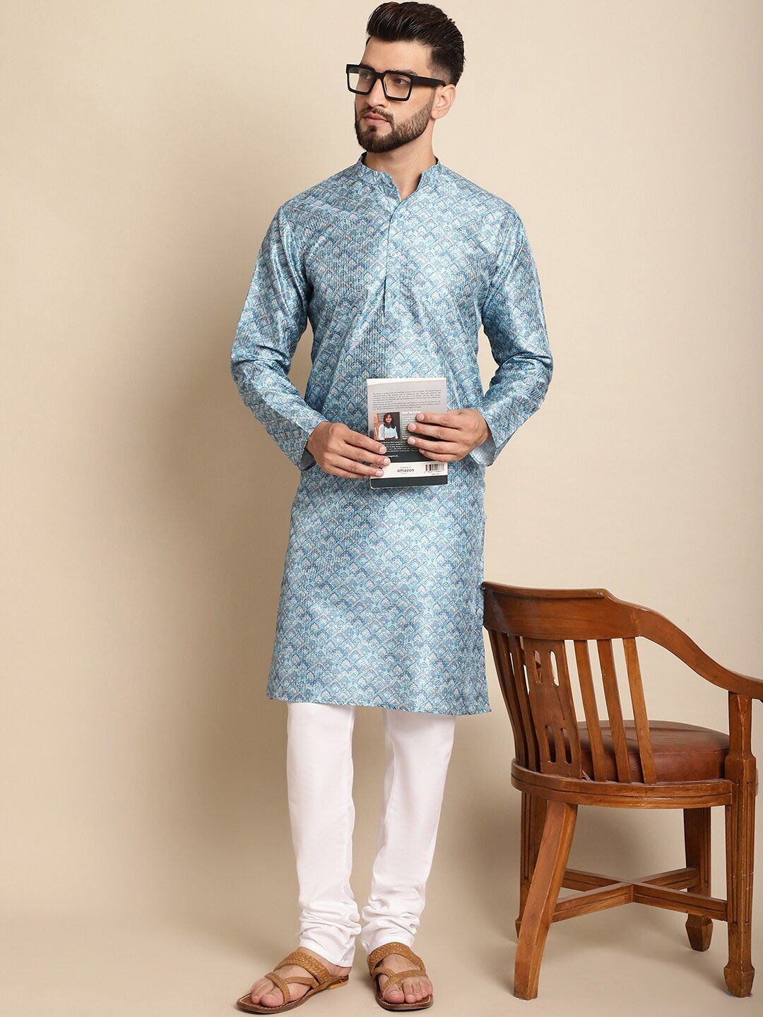 Anouk Ethnic Motifs Woven Design Jacquard Silk Kurta with Churidar