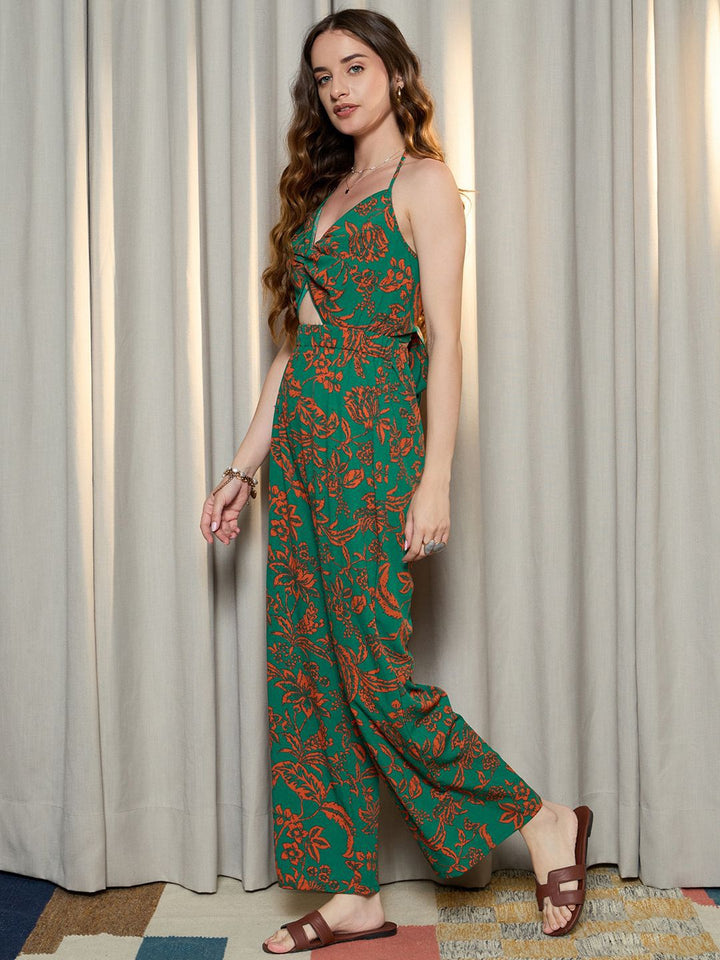 Berrylush Halter Neck Printed Basic  Jumpsuit