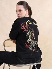Rareism Women Graphic Graphic Printed Neck Cotton T-Shirt Berkekalan