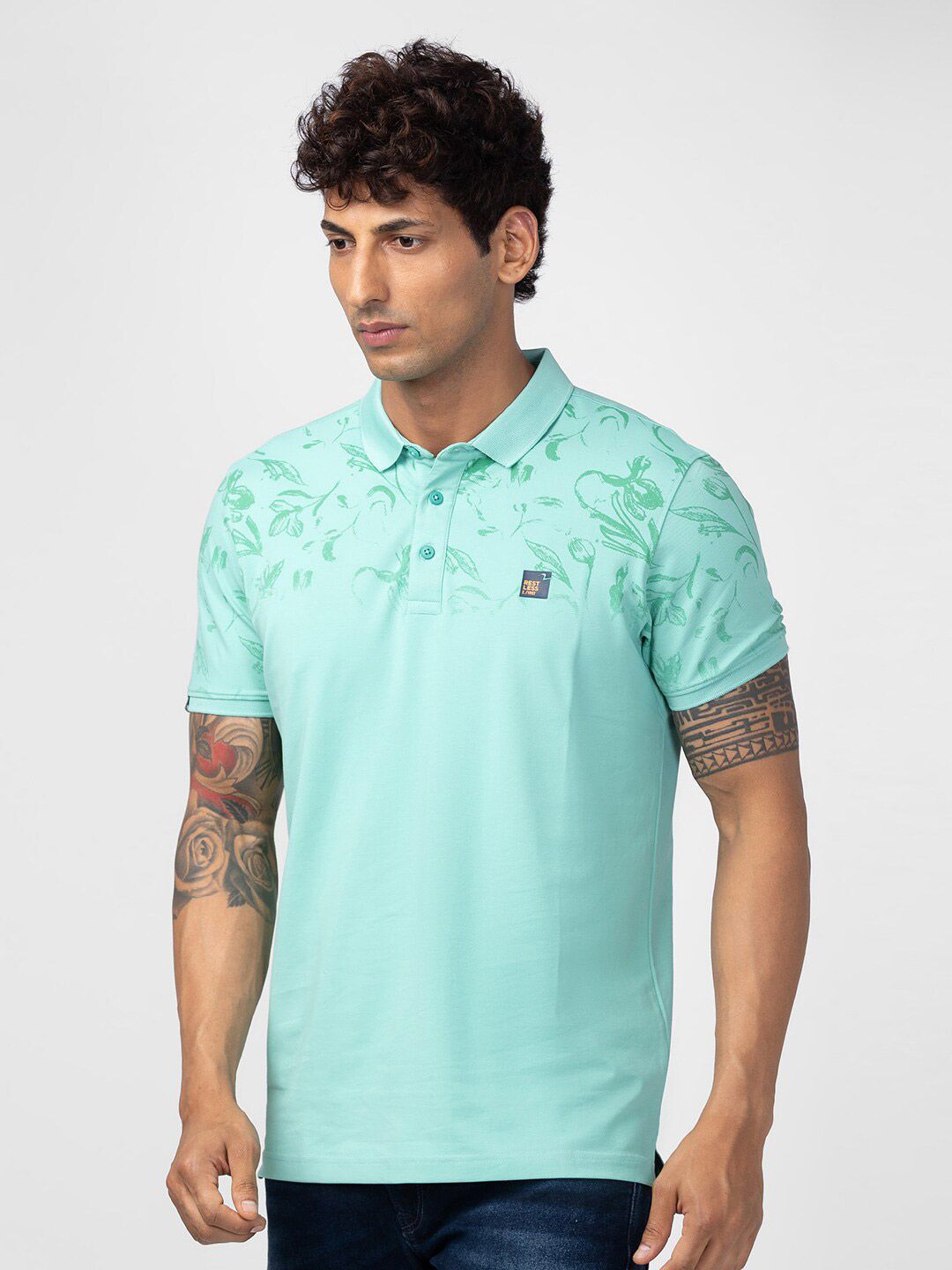 SPYKAR Men Floral Printed Polo Collar Cotton T-shirt