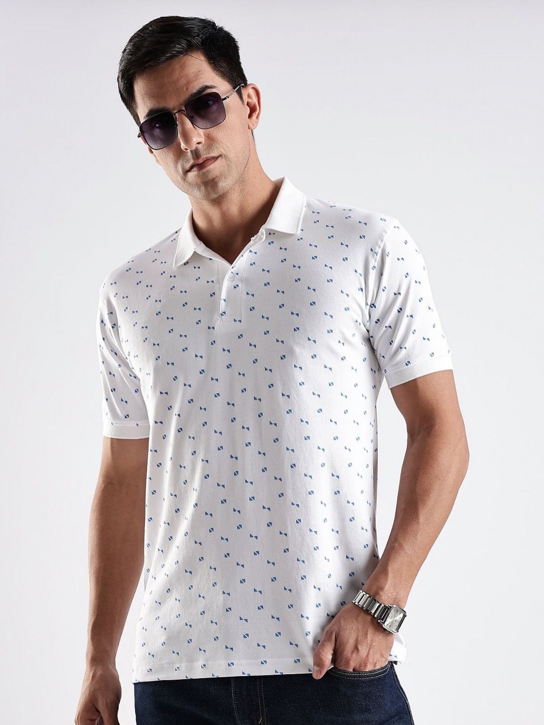 ADRO Conversational Printed Polo Collar Regular Fit Cotton T-shirt